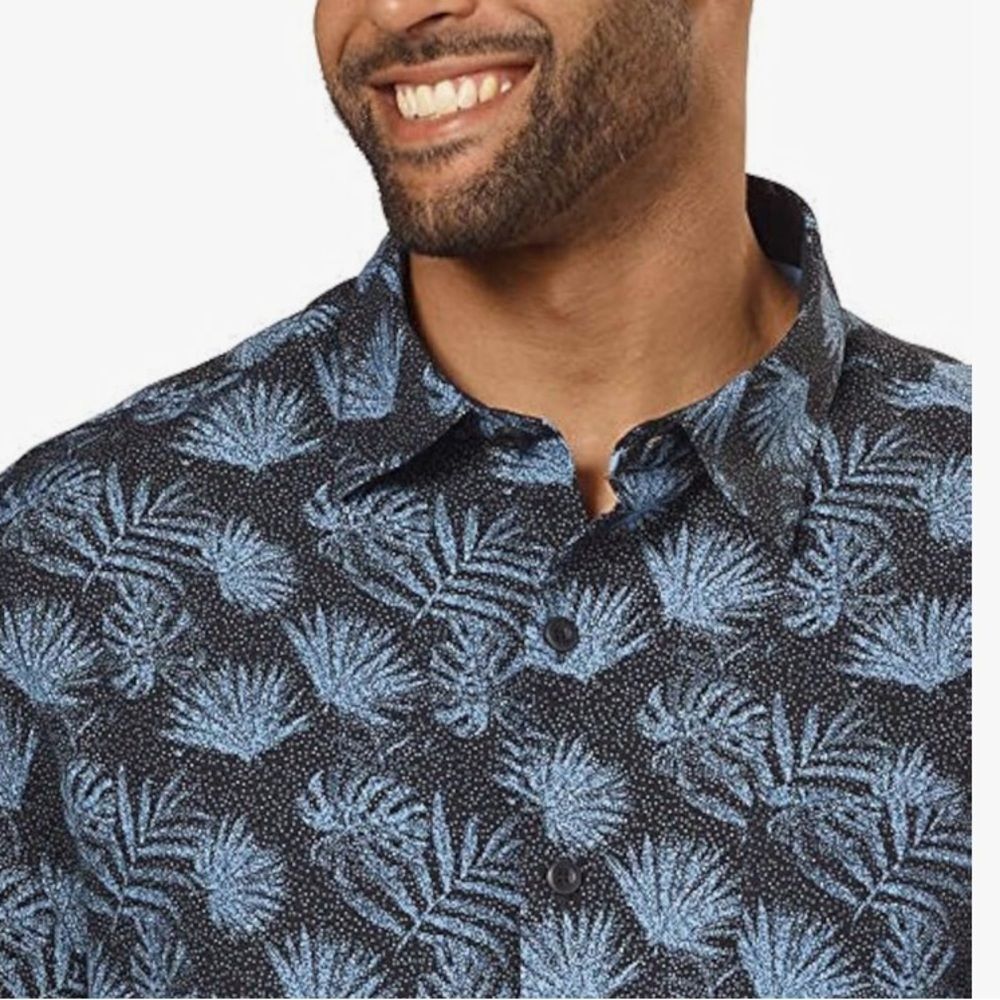 Nat Nast Mens Button Down Shirt Tropical Silk Blue Palm Tree Vacation Size Large - Picture 3 of 14